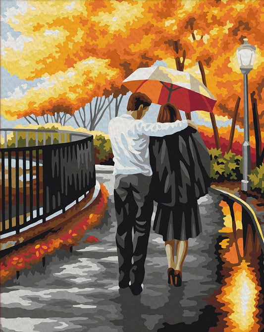 Beautiful Couple on  Autumn Walk Landscape DIY Painting By Numbers Kits