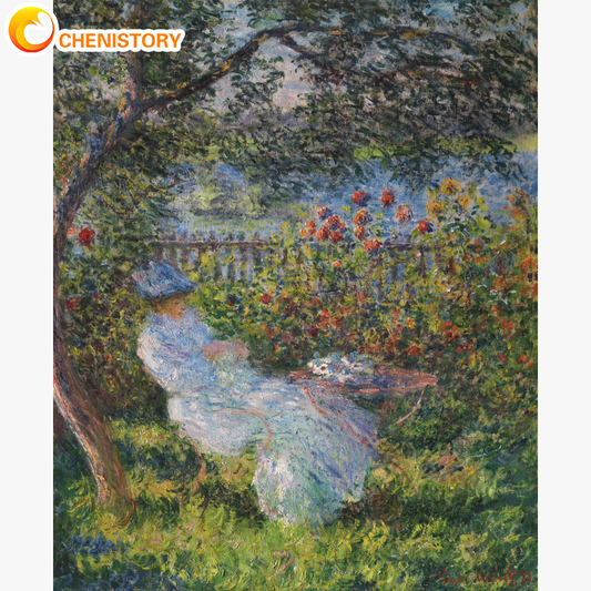 Girl In Garden Picture Monet Style Paint by Numbers Kit DIY for adults