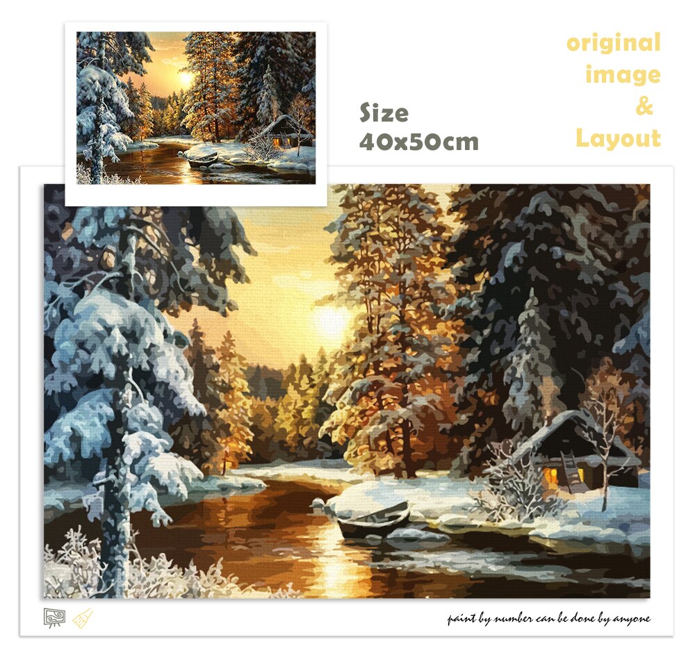 Stunning Snow Forest Acrylic Paint by Numbers CanvaS kIT