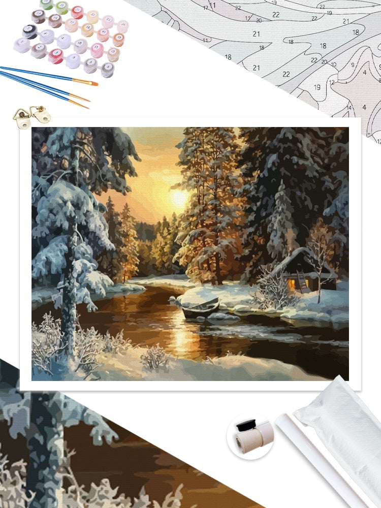 Stunning Snow Forest Acrylic Paint by Numbers CanvaS kIT