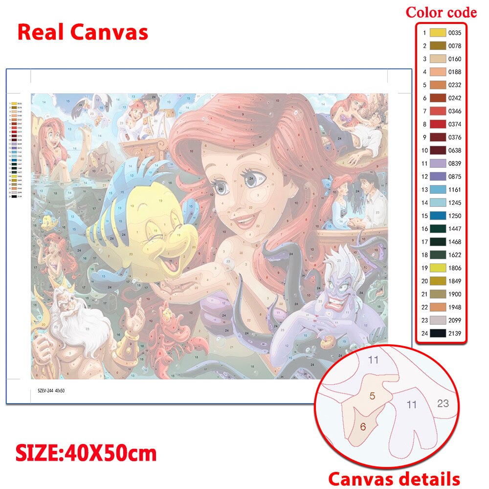 Disney Mermaid Acrylic Canvas  Paint By Number Kit