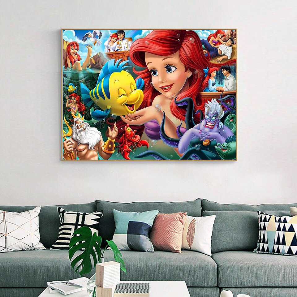 Disney Mermaid Acrylic Canvas  Paint By Number Kit