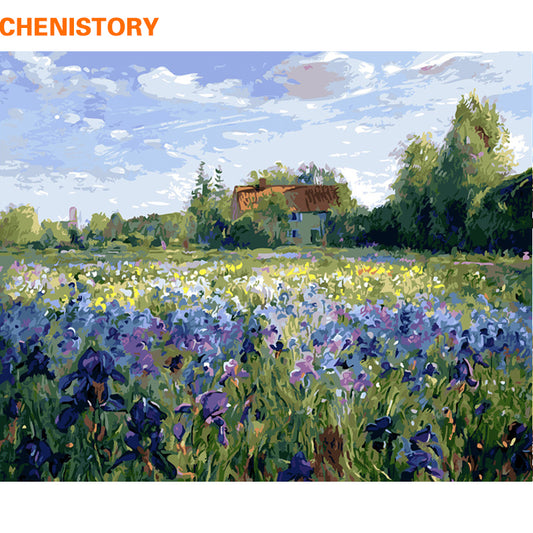 Purple Flower Landscape DIY Oil Painting By Numbers Kit