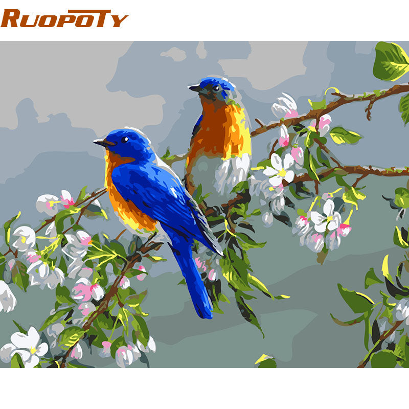 Blue Birds DIY Oil Painting By Numbers Kit