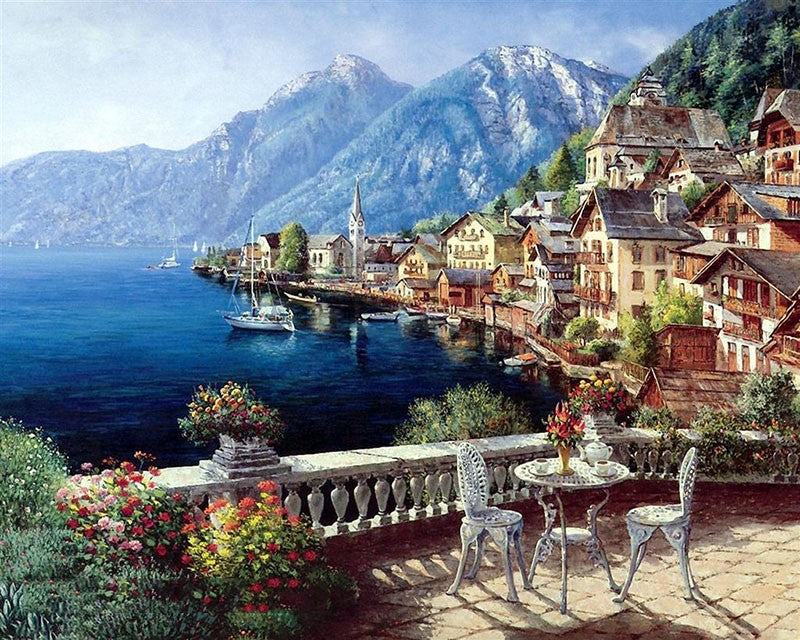 Austria Town Landscape DIY Oil Painting By Numbers Kit