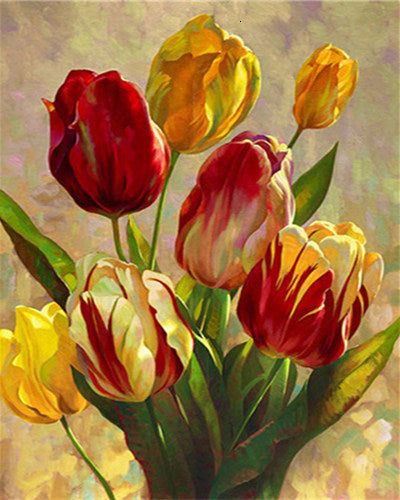 Red Flowers DIY Oil Painting By Numbers Set