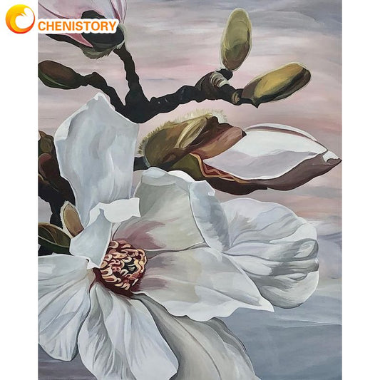 White Flower Oil Paint By Numbers Kit