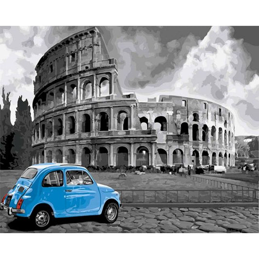 Travelling Blue Car DIY Oil Paint By Numbers Kit