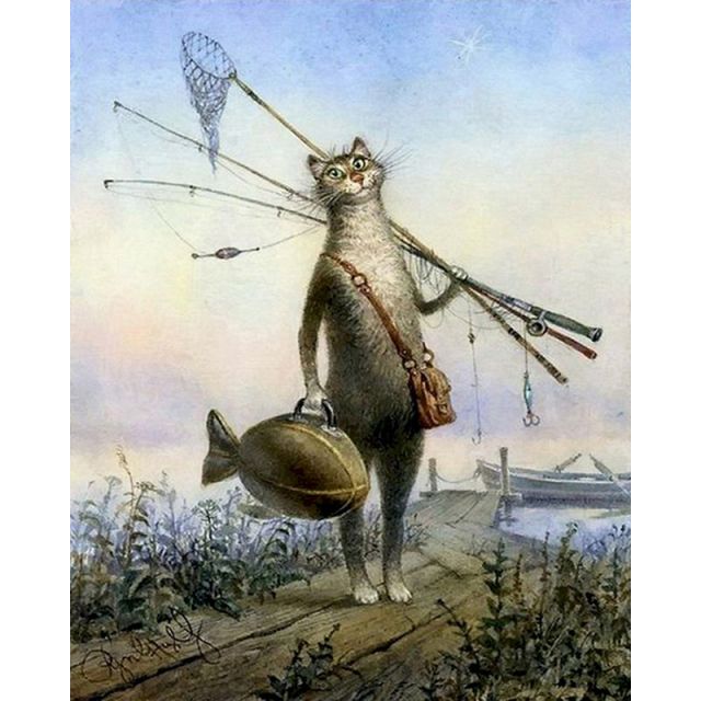 Cat Gone Fishing Oil Painting By Numbers Kit