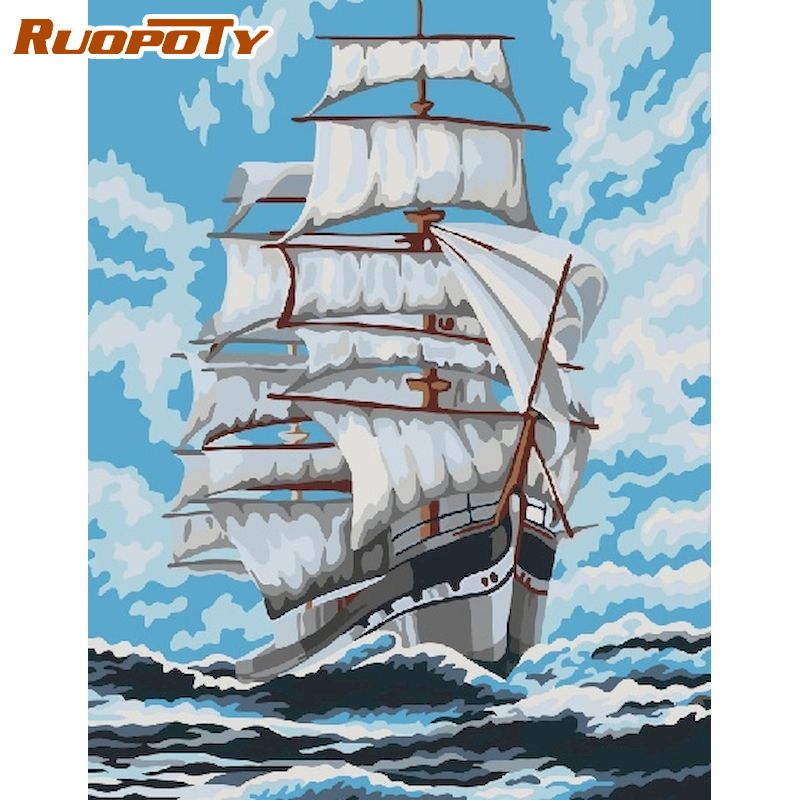 Paint By Number Kit of Ocean Sailing Ship Ship