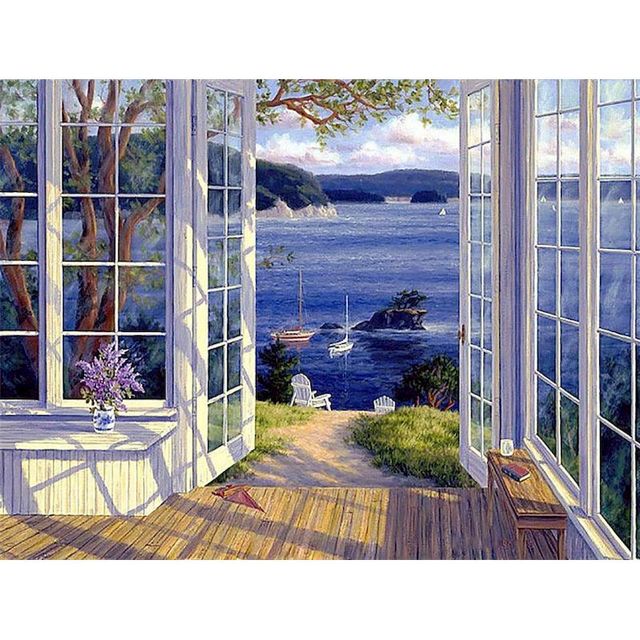 Beautiful Window Landscape DIY Oil Paint By Numbers Set